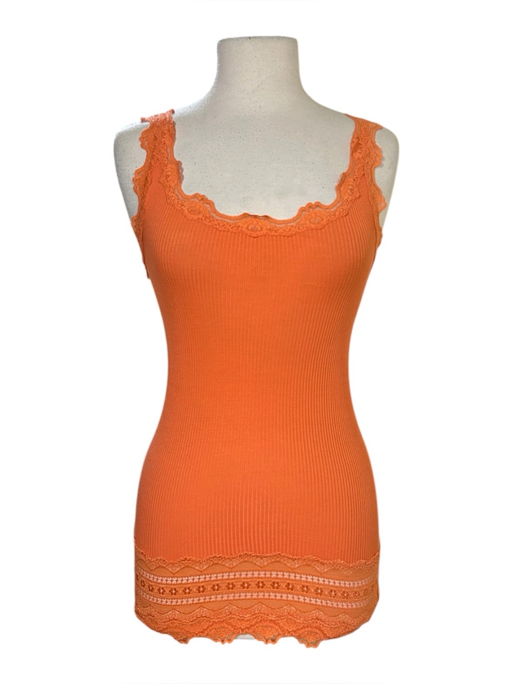 Rosemunde Tank Top Womens S Lace Trim Ribbed Stretch Silk Cotton Camisole Retro
